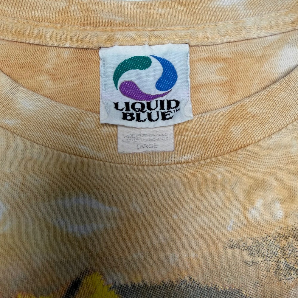 Vintage Y2K Liquid Blue Lion Tie Dye Large Shirt Yellow MGM Grand Vegas Cotton - Picture 6 of 9